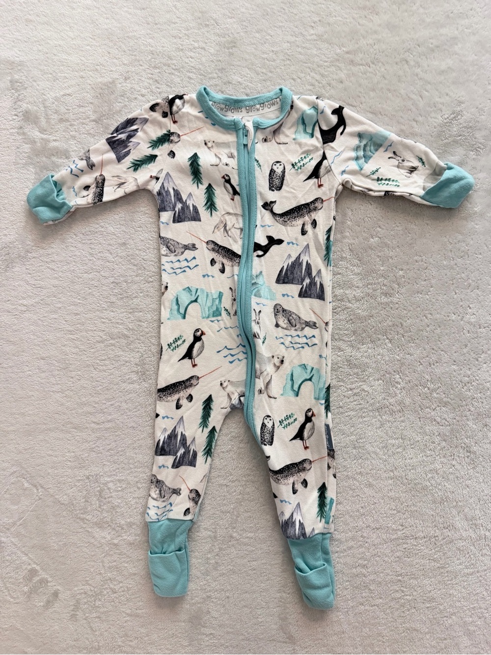 Grows With Me Arctic Animal Sleeper 6-9M Bamboo Zip Pajamas
